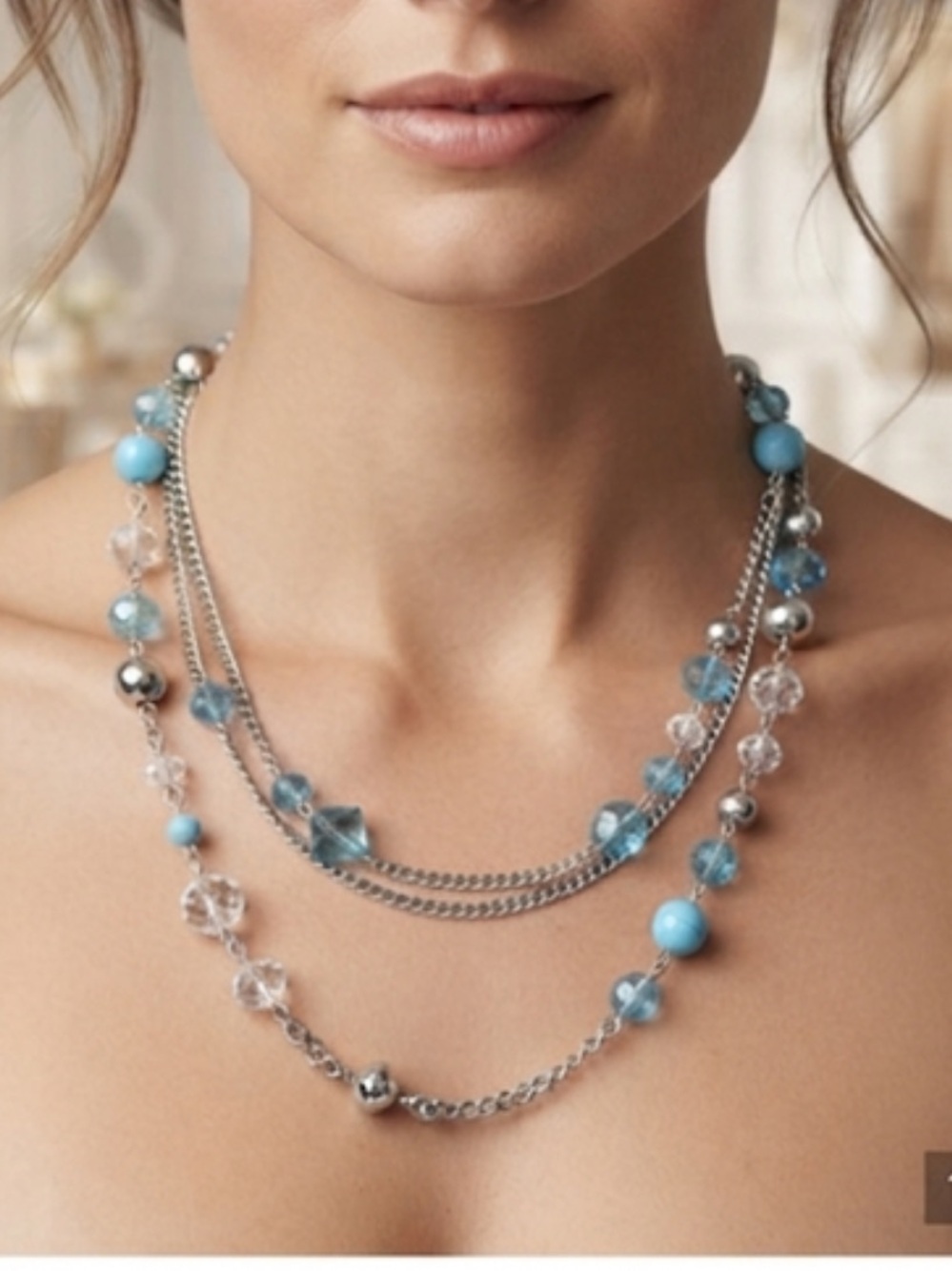 Dress Barn Silver-Tone Necklace with Turquoise Beads